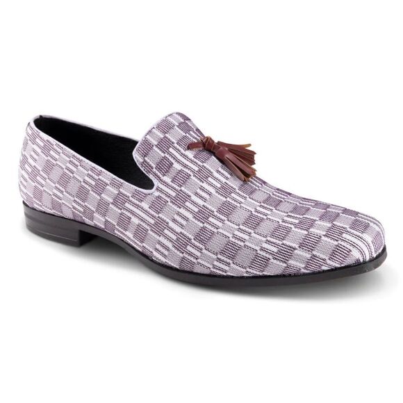 MEN'S MONTIQUE PLUM PRINTED ABSTRACT CHECKERED TASSEL LOAFER FASHION SHOE.S2357 - Picture 1 of 1